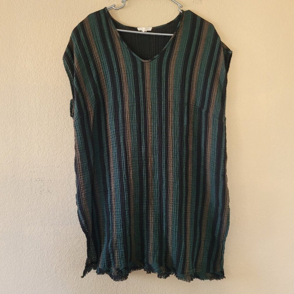 Eileen Fisher Woman Tunic 1x/2x Organic Cotton Double Weave Gauze Striped Caftan